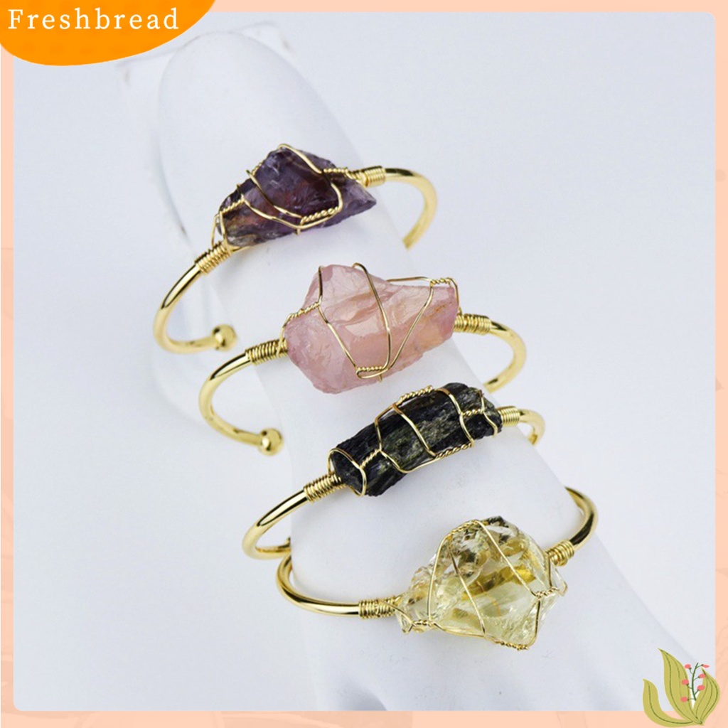 &lt; Freshbread &gt; Wanita Gelang Kawat Bungkus Batu Alam Paduan Tidak Teratur Batu Pembukaan Adjustable Bangle Perhiasan Hadiah