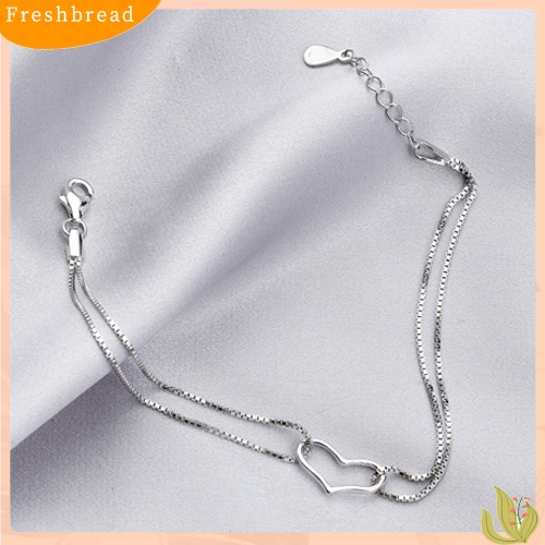 &lt; Freshbread &gt; Fashion Wanita Cinta Hati Liontin Berlapis Perak Double-Layer Chains Bracelet