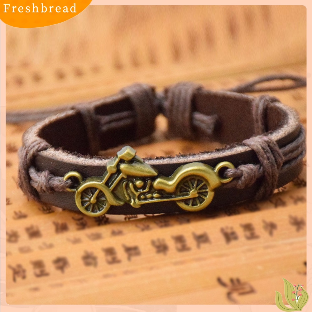 &lt; Freshbread &gt; Pria Fashion Motor Dikepang Kulit Imitasi Manset Gelang Bangle Perhiasan Hadiah