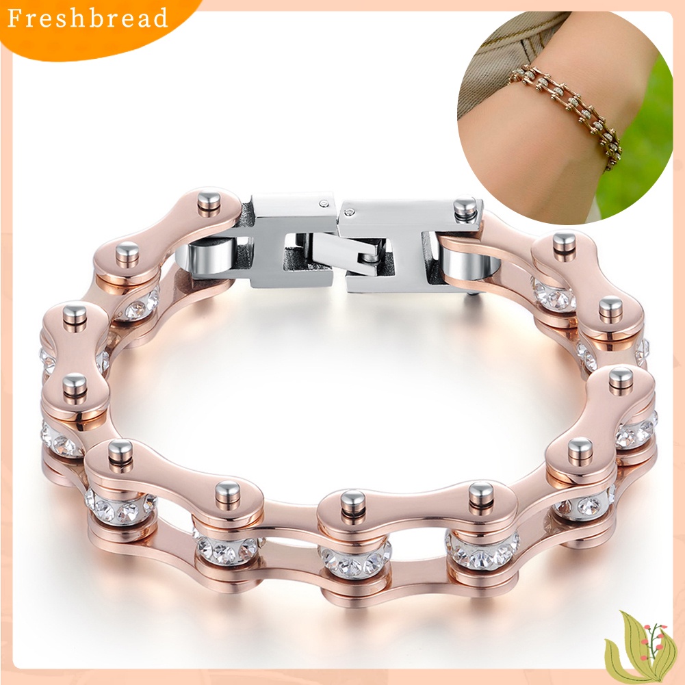 &lt; Freshbread &gt; Fashion Wanita Berlian Imitasi Baja Titanium Sepeda Rantai Gelang Bangle Perhiasan Hadiah