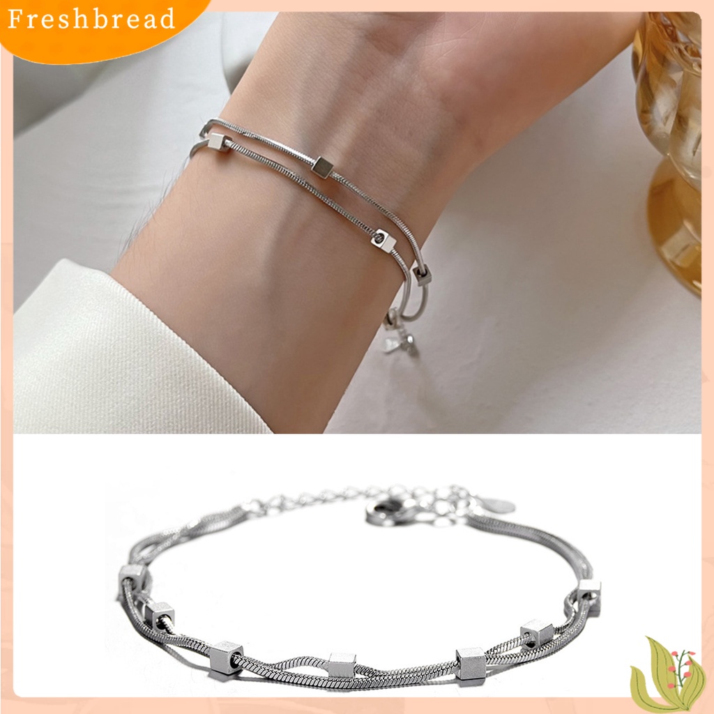 &lt; Freshbread &gt; Gelang Wanita Double Layer Snake Chains Jewelry Adjustable Square Bracelet Untuk Pesta Pernikahan Perjamuan