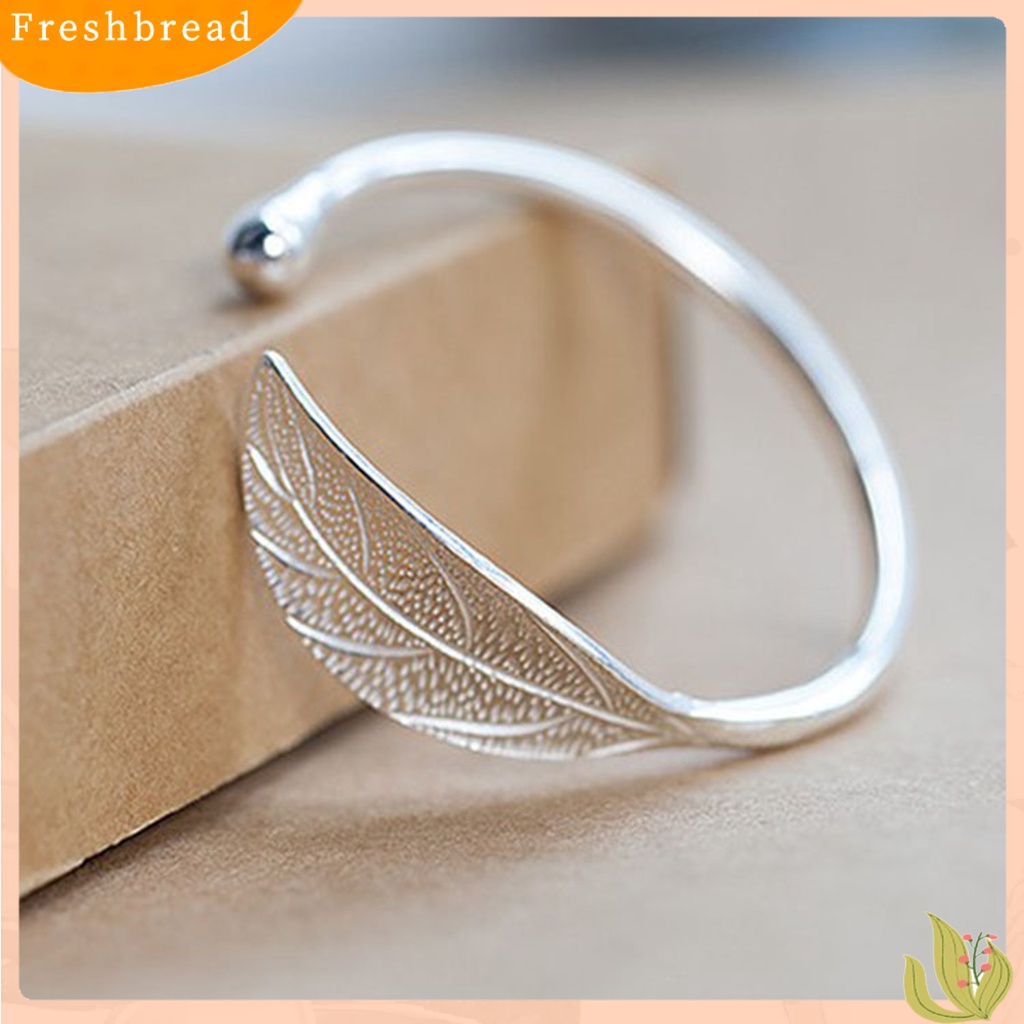 &lt; Freshbread &gt; Gelang Daun Sederhana Bersinar Adjustable Pembukaan Ujung Perak Disepuh Hias Hadiah Wanita Leaf Bangle Wrist Cuff Jewelry Untuk Pernikahan