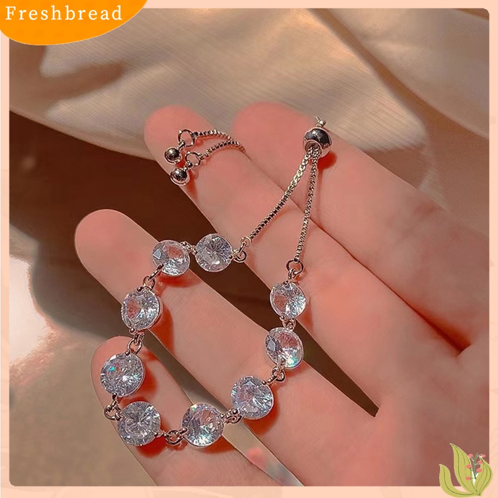 &lt; Freshbread &gt; Liontin Gelang Berlian Imitasi Bertatahkan Manik-Manik Yang Dapat Disesuaikan Warna Perak Fashion Besar Bling Cubic Zirconia Rantai Tangan Aksesori Perhiasan