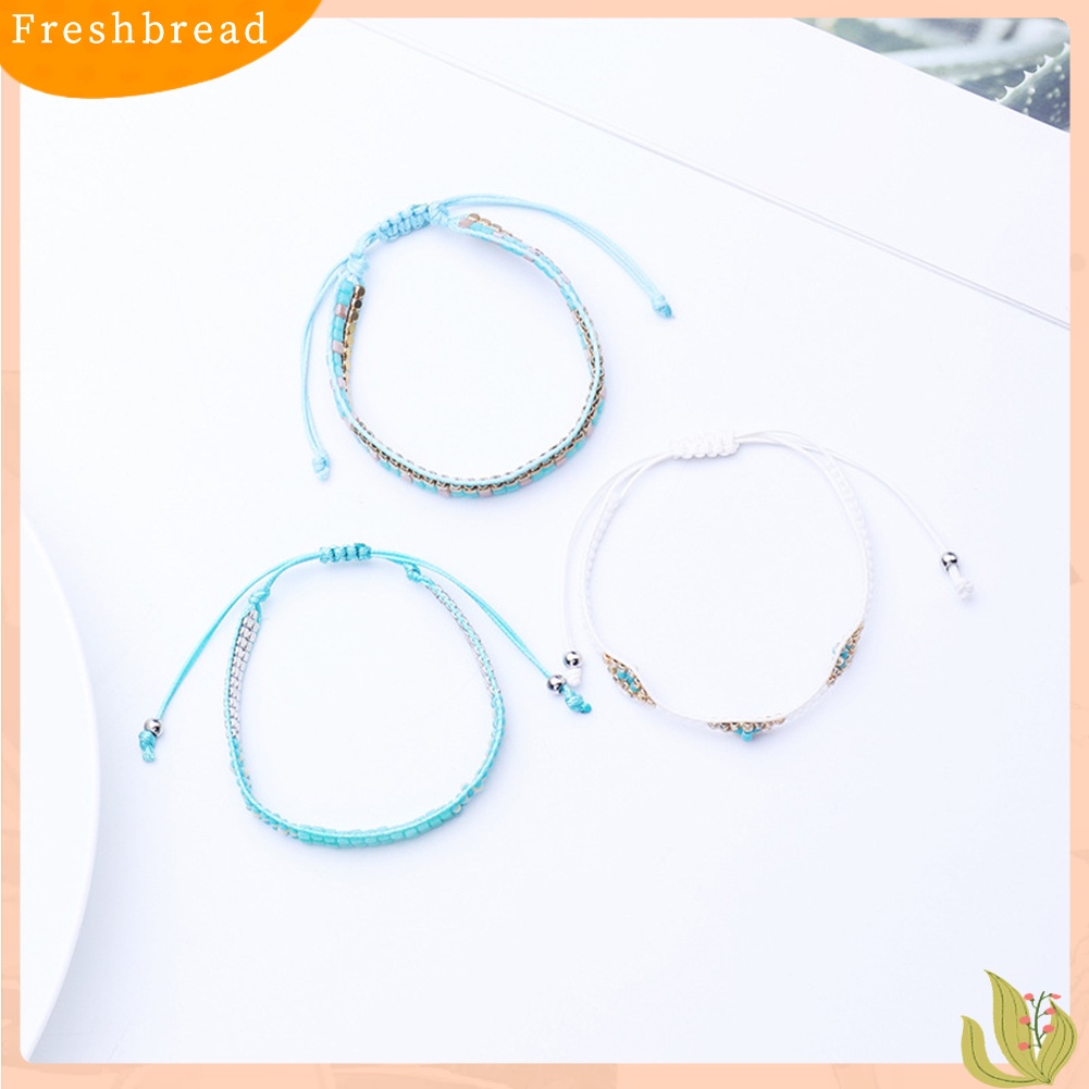 &lt; Freshbread &gt; 3Pcs/Set Boho Wanita Kubus Manik-Manik Tali Lilin Anyaman Gelang Pantai Perhiasan Hadiah