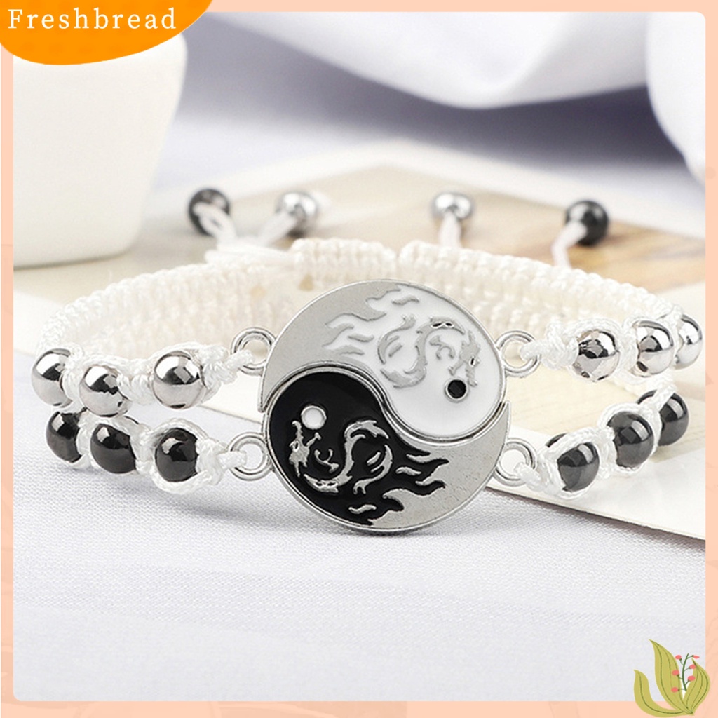 &lt; Freshbread &gt; 1pasang Couple Anyaman Gelang Motif Naga Liontin Tali Nilon Dikepang Adjustable Wristwear Aksesoris Beads Bracelets Perhiasan Pasangan Hadiah Hari Valentine