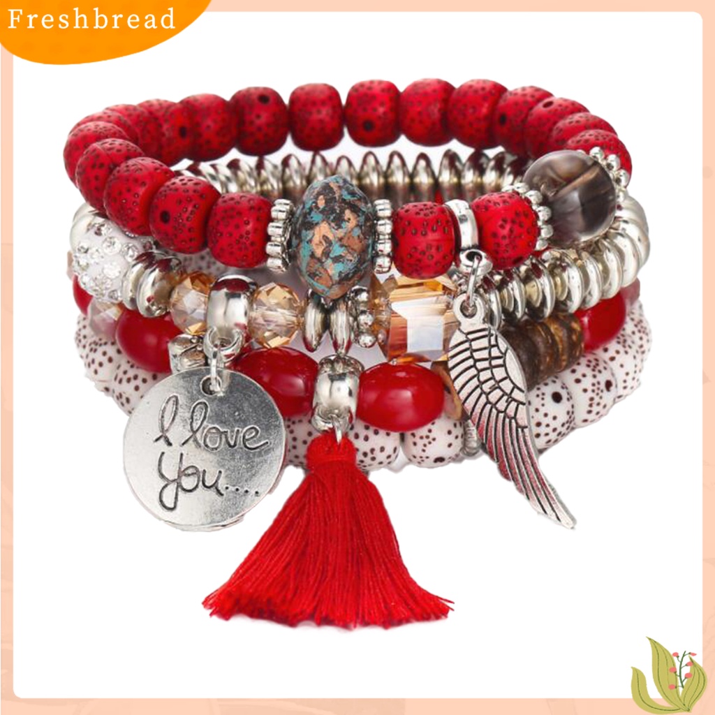 &lt; Freshbread &gt; 4Pcs/Set Gelang Manik-Manik Gaya Bohemian Dapat Ditumpuk Multi-layer Modern Nice-looking Charm Bracelet Untuk Wanita