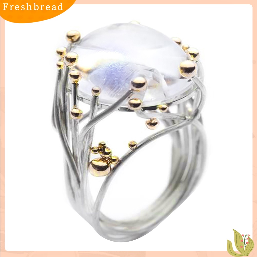 &lt; Freshbread &gt; Pernikahan Pertunangan Vintage Wanita Dual Color Oval Faux Topaz Jari Cincin Perhiasan