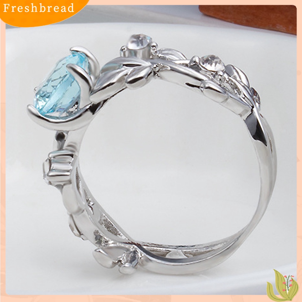 &lt; Freshbread &gt; Wanita Cincin Daun Berlian Imitasi Perhiasan Elegan Bright Luster Ring Untuk Pakaian Sehari-Hari