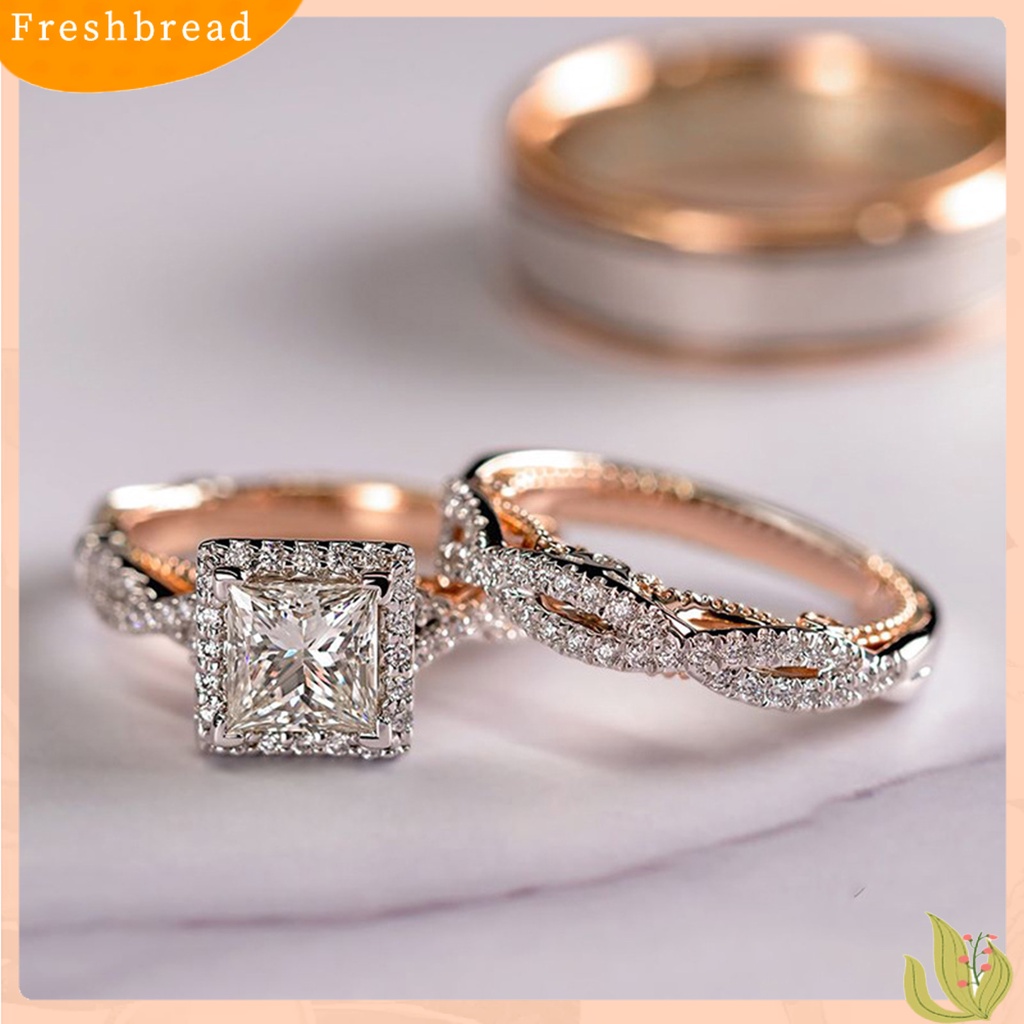 &lt; Freshbread &gt; 3 Pcs Wanita Cincin Mewah Geometris Mengkilap Cubic Zirconia Hias Berkilau Hadiah Wanita Lamaran Rings Perhiasan Pernikahan Aksesori Busana