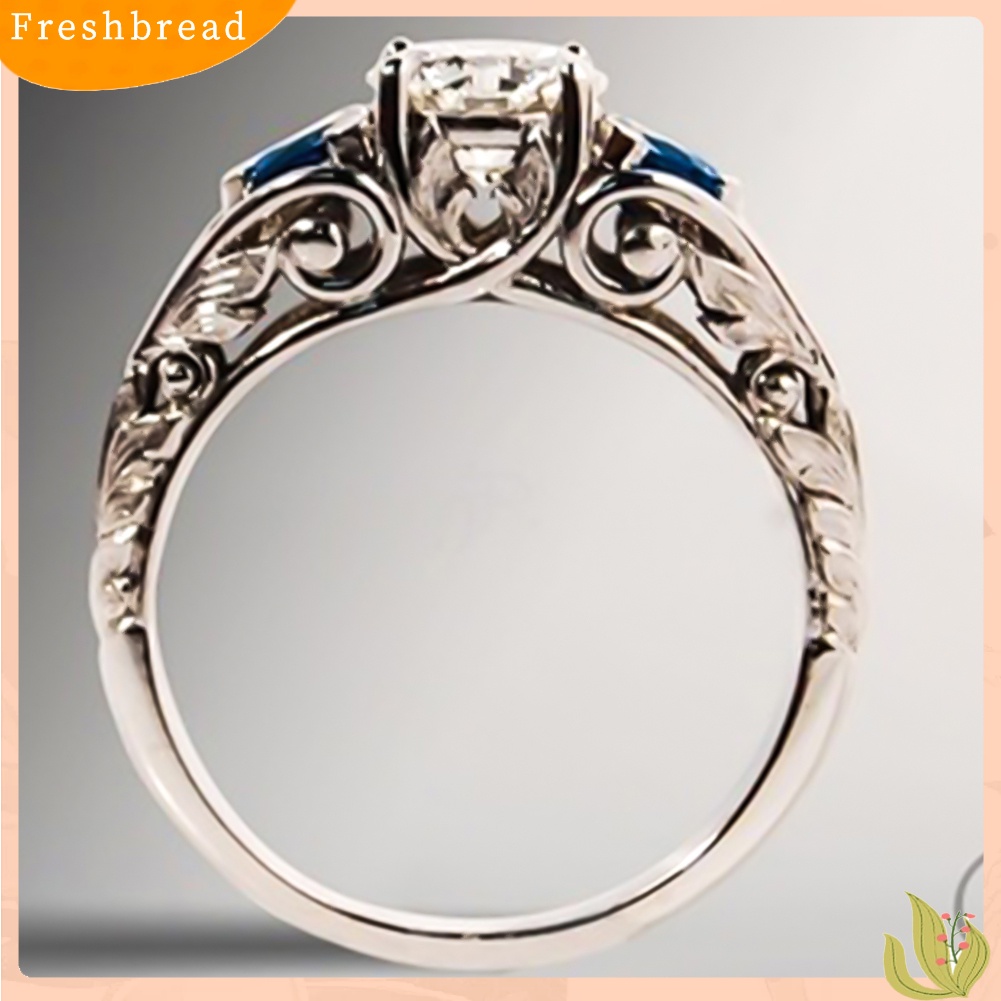 < Freshbread > Glitter Bulat Berlian Imitasi Bertatahkan Berongga Band Cincin Pengantin Pertunangan Perhiasan Hadiah