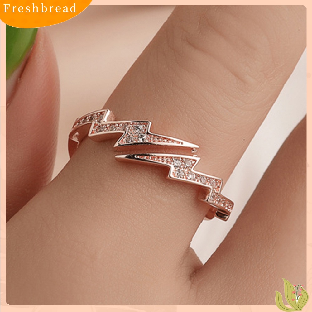 &lt; Freshbread &gt; Wanita Kreatif Bentuk Petir Cubic Zirconia Hias Cincin Terbuka Jari Perhiasan