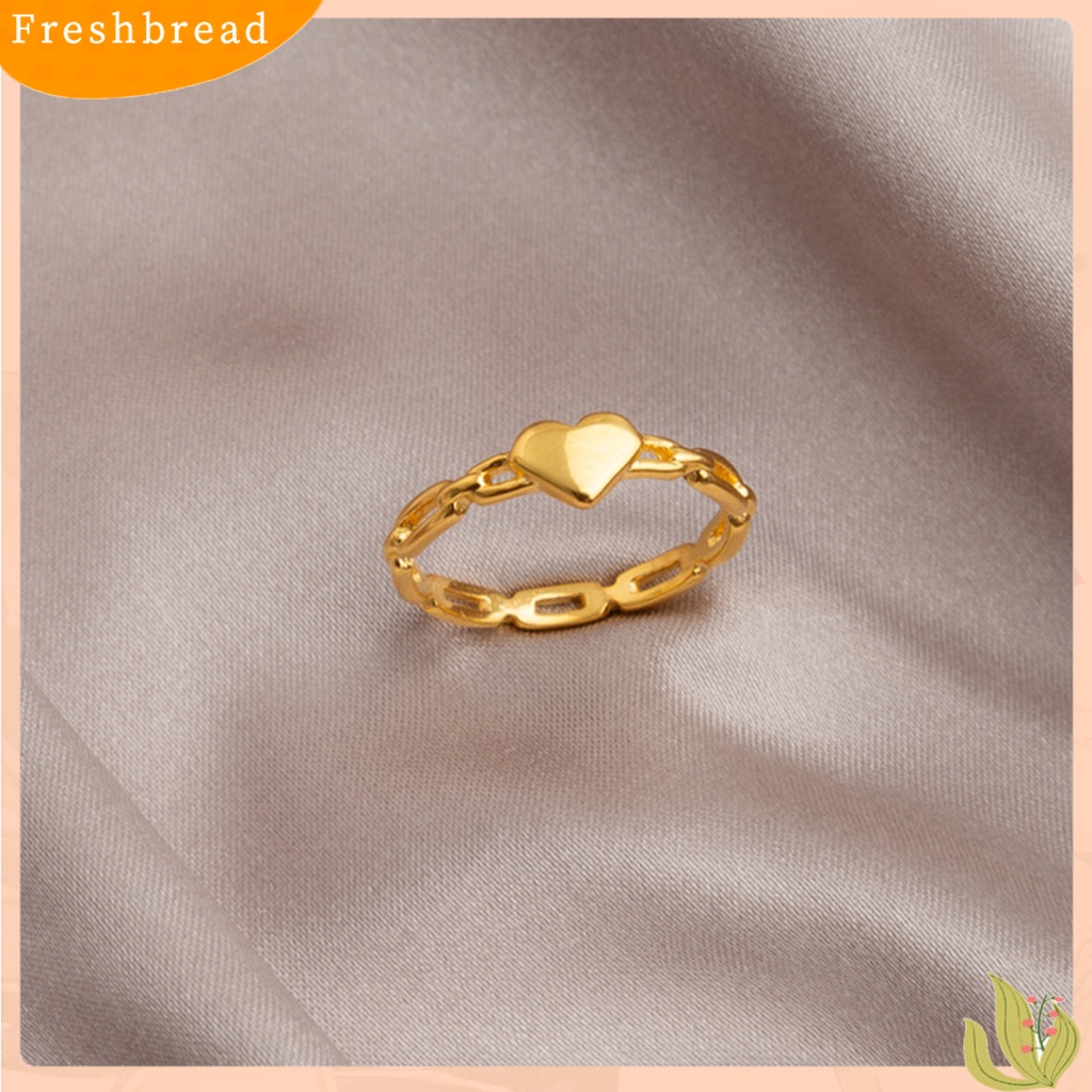 &lt; Freshbread &gt; Wanita Cincin Emas Berongga Link Rantai Temperamen Elegan Hadiah Hypoallergenic Cinta Kecil Jantung Jari Cincin Fashion Perhiasan