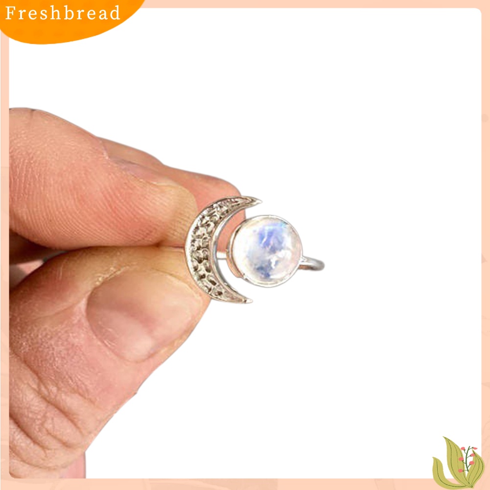 &lt; Freshbread &gt; Klasik Perak Disepuh Cincin Moonstone Matahari Dan Bulan Wanita Perhiasan Hadiah Ulang Tahun