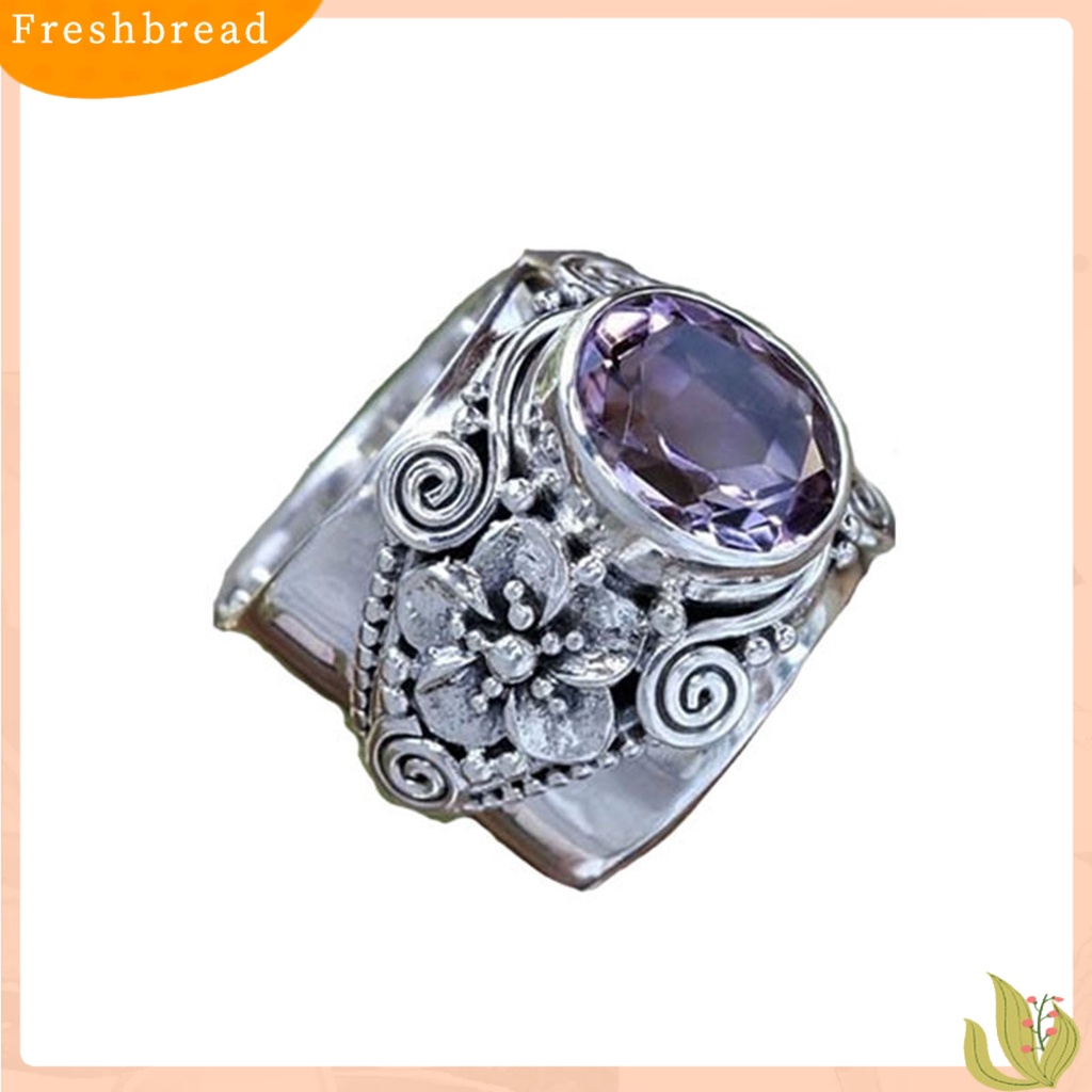 &lt; Freshbread &gt; Unisex Cincin Lebar Ukir Mewah Ungu Kristal Imitasi Jari Cincin Perhiasan Aksesoris