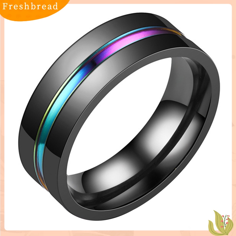 &lt; Freshbread &gt; Fashion Unisex Dua Warna Tipis Multicolor Line-Inside Band Finger Ring Jewelry