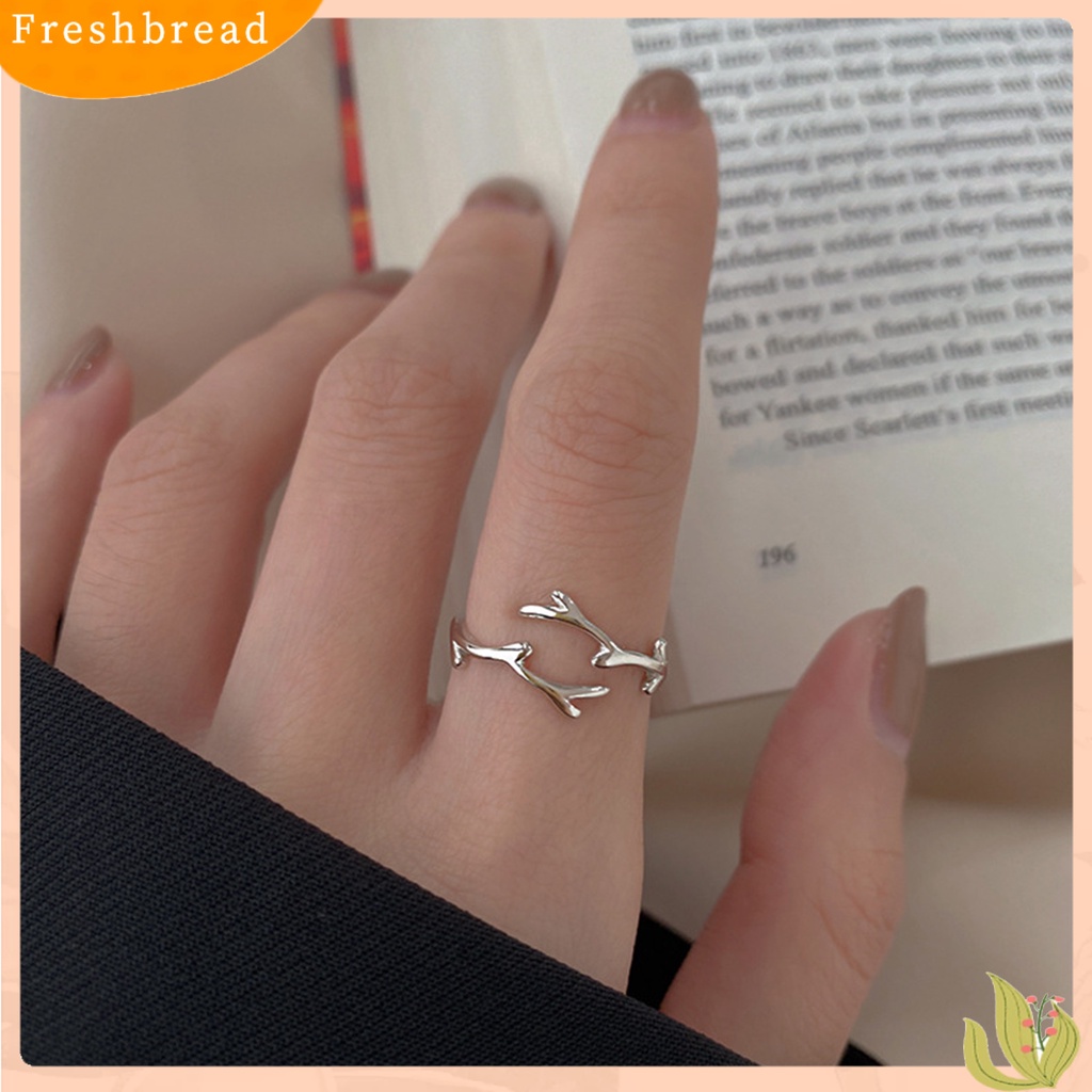 &lt; Freshbread &gt; Open Ring Adjustable Geometris Electroplating Antler Charming Decoration Tahan Aus Cabang Sederhana Daun Cincin Tipis Aksesori Perhiasan