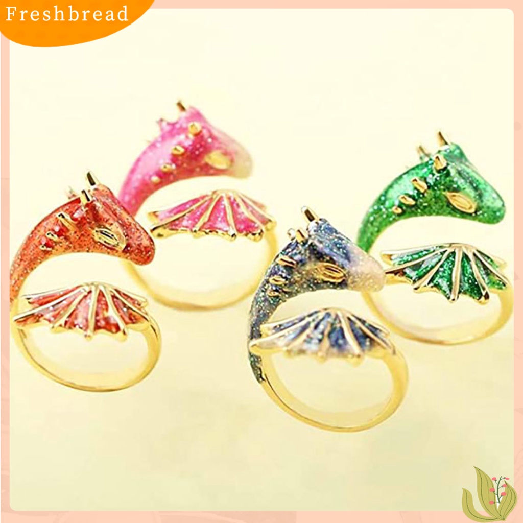 &lt; Freshbread &gt; Cincin Indah Perhiasan Punk Unisex Enamel Naga Ring Indah Untuk Pesta