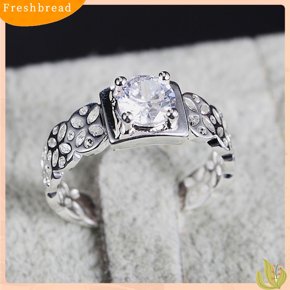 < Freshbread > Vintage Wanita Berongga Bunga Berlian Imitasi Perak Disepuh Jari Cincin Perhiasan Pernikahan