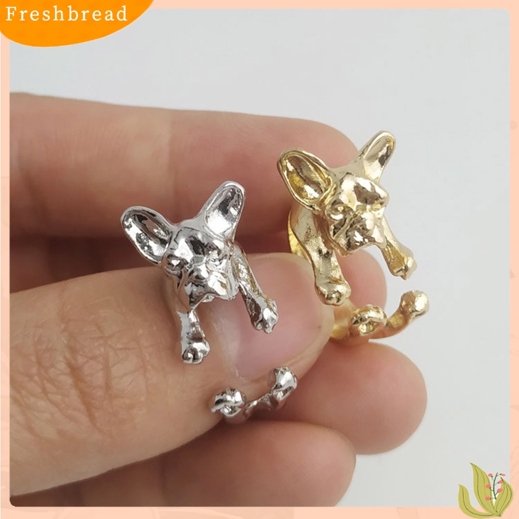 &lt; Freshbread &gt; Cincin Jari Bentuk Indah Warna Hidup Bahan Alloy Vintage French Bulldog Ring Wedding Band Untuk Lady