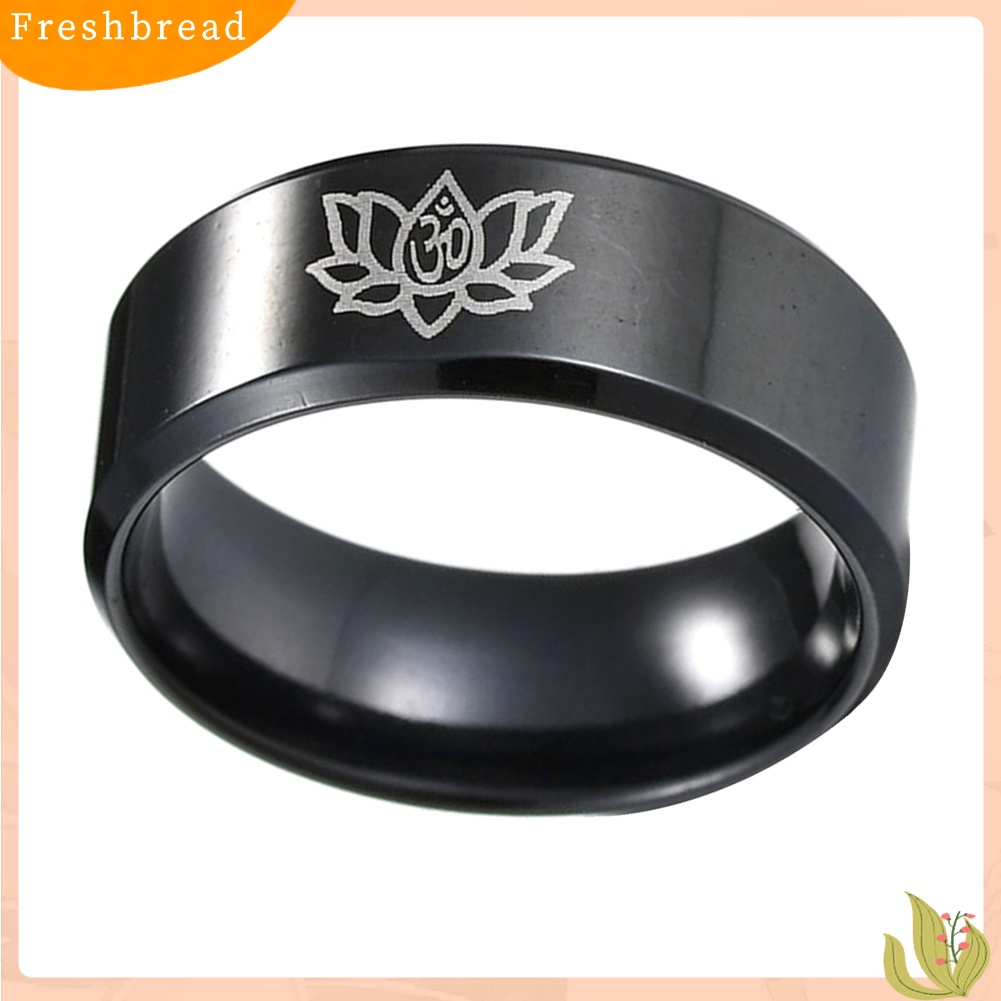 &lt; Freshbread &gt; Baja Titanium Sederhana Unisex Yoga Om Lotus Pola Jari Cincin Band Perhiasan