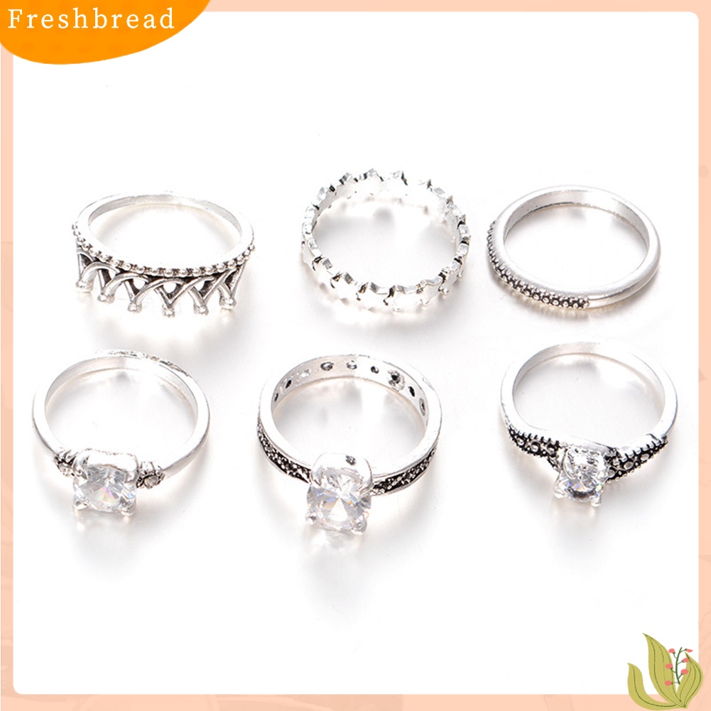 &lt; Freshbread &gt; 6pcs Antik Infinity Mahkota Berlian Imitasi Knuckle Finger Joint Rings Perhiasan Pesta