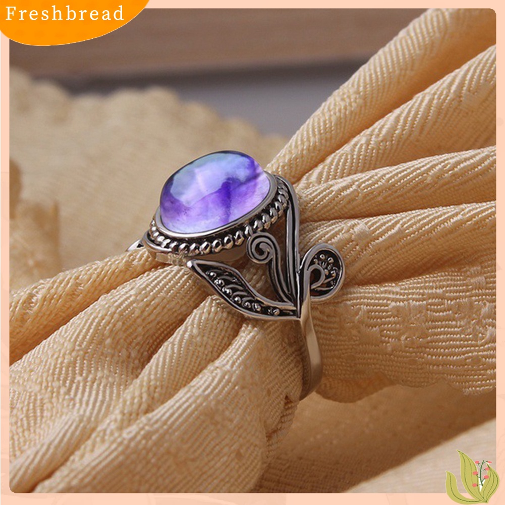 &lt; Freshbread &gt; Antik Lady Ungu Berlian Imitasi Ukir Daun Gaya Jari Cincin Pesta Perhiasan Hadiah