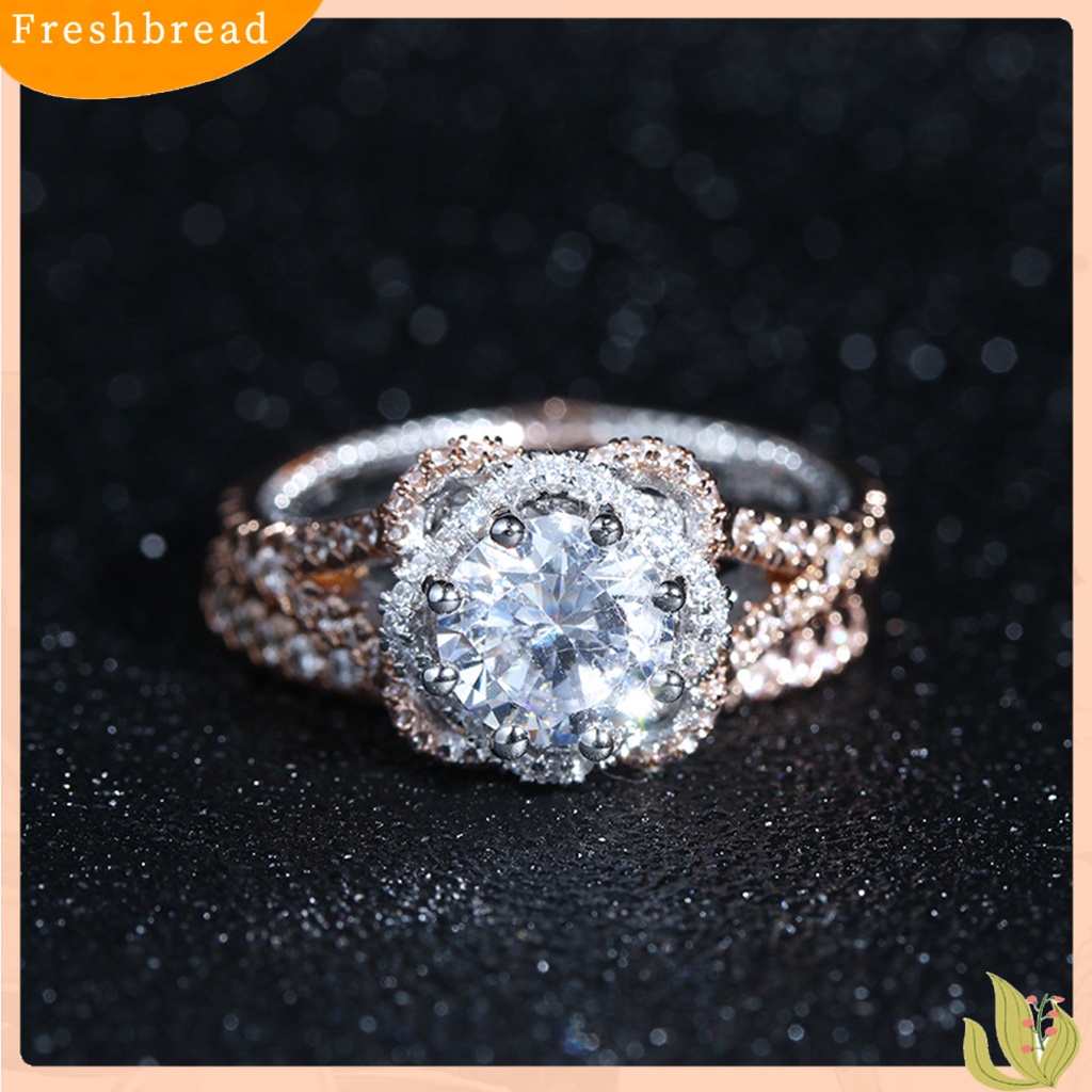 &lt; Freshbread &gt; 2 Pcs Temperamen Indah Kilau Terang Electroplating Engagement Rings Berlian Imitasi Mengkilap Wanita Jari Cincin Perhiasan Aksesoris