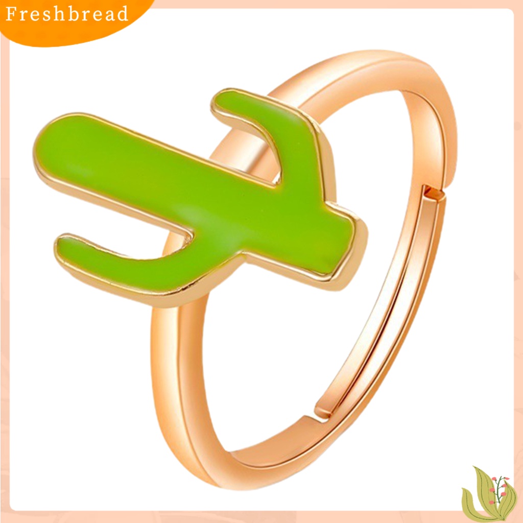 &lt; Freshbread &gt; Wanita Kaktus Cincin Kartun Bukaan Dapat Disesuaikan Permukaan Halus Disabit Jari Dekorasi Paduan Warna Yang Sesuai Dengan Buku Jari Cincin Wanita Perhiasan