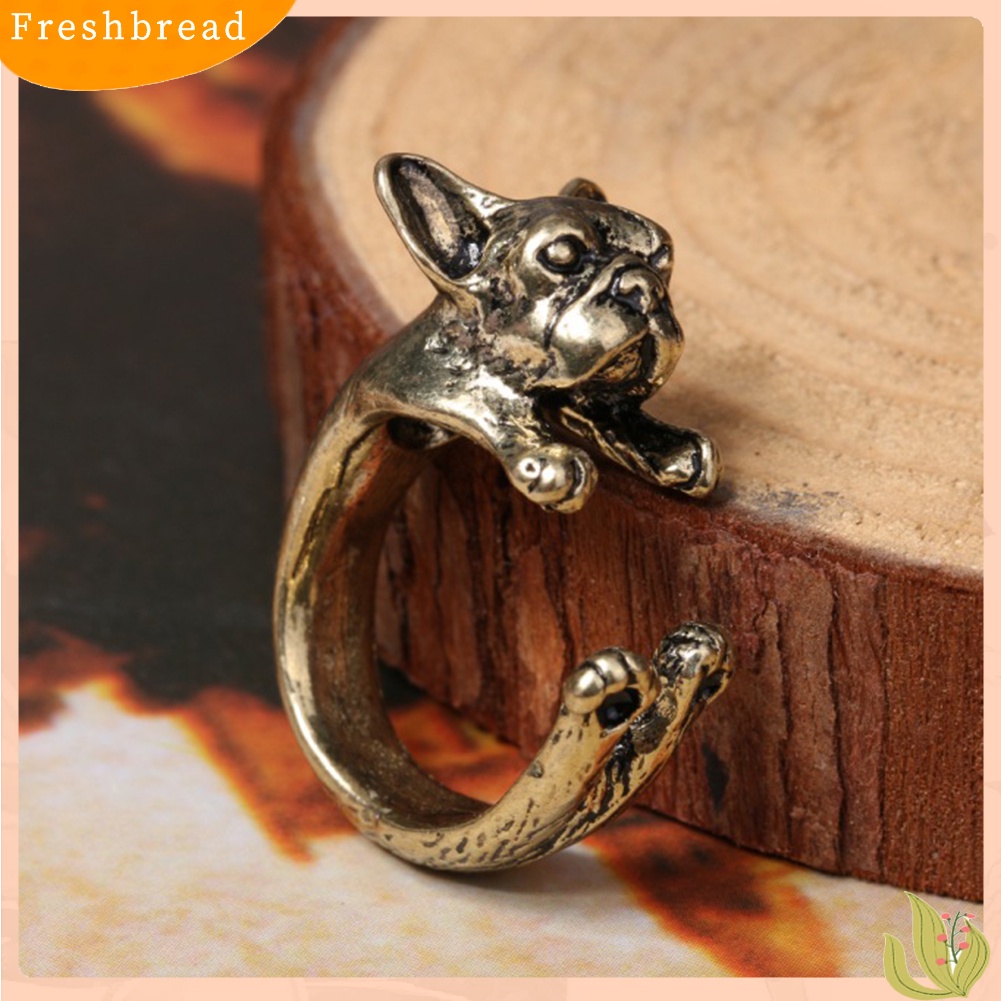 &lt; Freshbread &gt; Adjustable Retro Bulldog Bukaan Cincin Unisex Hewan Lubang Banteng Anjing Punk Perhiasan