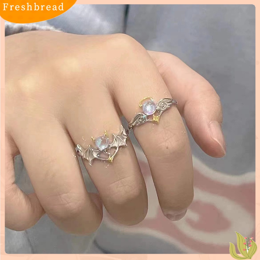 &lt; Freshbread &gt; Cincin Couple Pembukaan Adjustable Pria Wanita Bersinar Faux Moonstone Finger Ring Untuk Pernikahan