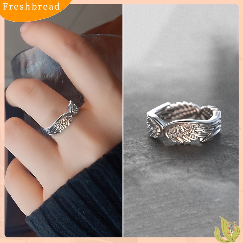 &lt; Freshbread &gt; Pria Cincin Warna Perak Retro Vintage Dipoles Punk Hadiah Hypoallergenic Sayap Malaikat Jari Cincin Fashion Perhiasan