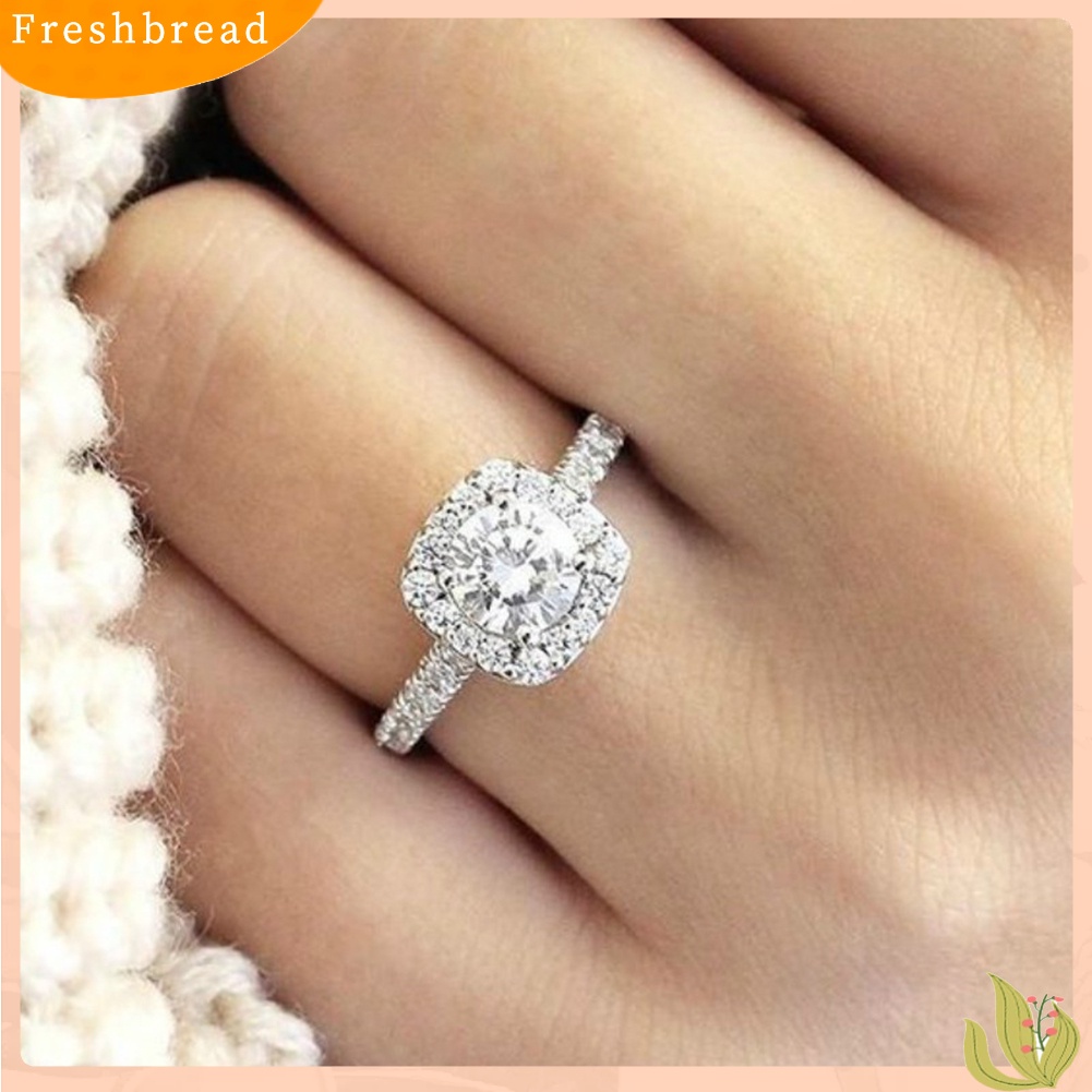 &lt; Freshbread &gt; Chic Bentuk Persegi Berlian Imitasi Hias Pernikahan Pertunangan Wanita Pesona Perhiasan Cincin