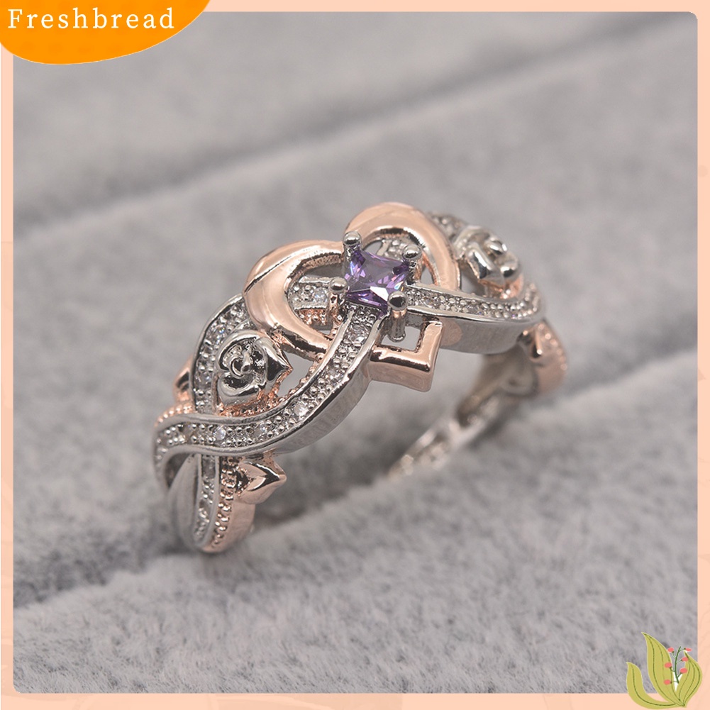 &lt; Freshbread &gt; Fashion Wanita Faux Amethyst Hati Pernikahan Pertunangan Bunga Cincin Perhiasan Hadiah