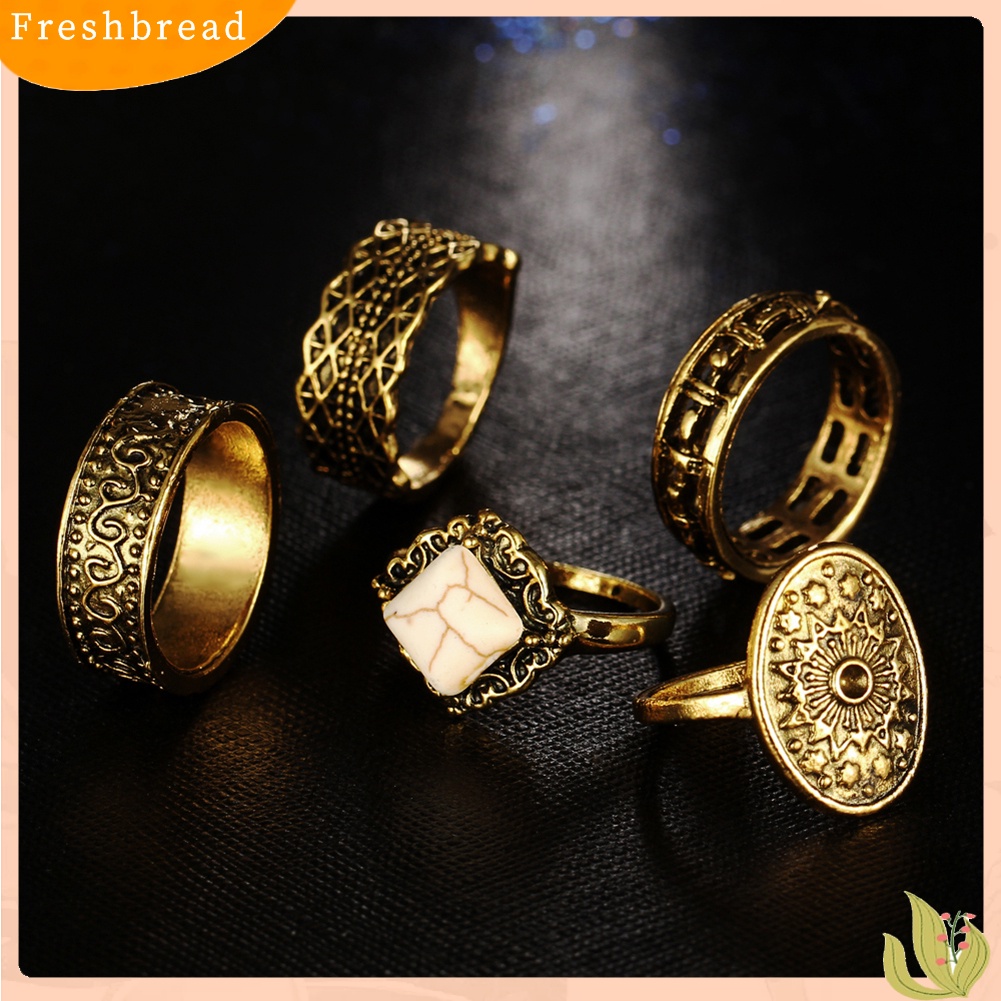 &lt; Freshbread &gt; 5Pcs/Set Vintage Wanita Buku Jari Midi Ujung Tumpuk Cincin Perhiasan Hadiah Golden