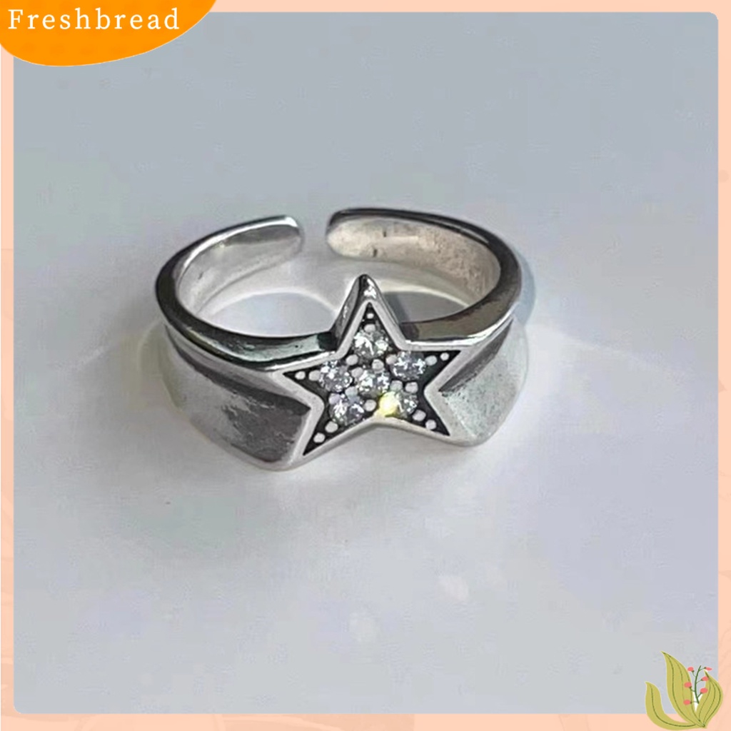< Freshbread > Wanita Cincin Vintage Berlian Imitasi Mengkilap Desain Pembukaan Yang Dapat Disesuaikan Berkilau Hias Hadiah Wanita Tidak Teratur Pentagram Jari Cincin Perhiasan Untuk Kekasih