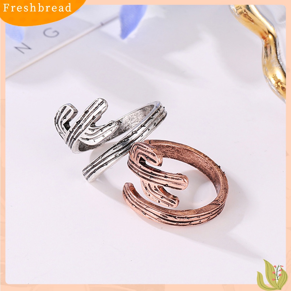 &lt; Freshbread &gt; Wanita Pesta Perhiasan Dekorasi Motif Kaktus Vintage Jari Manset Terbuka Cincin Band