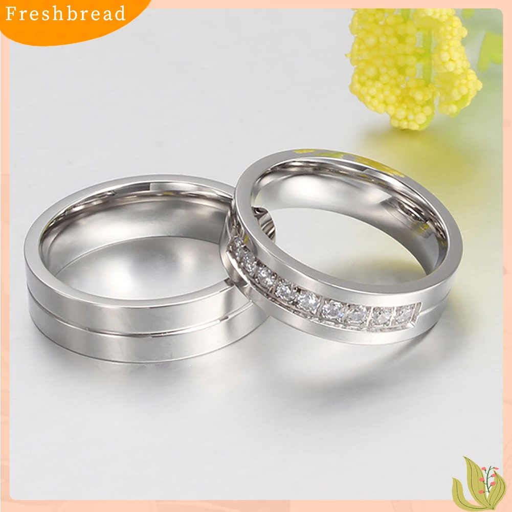 &lt; Freshbread &gt; Pasangan Kekasih Cincin Fashion Berlian Imitasi Bertatahkan Pesta Band Pertunangan Perhiasan Hadiah