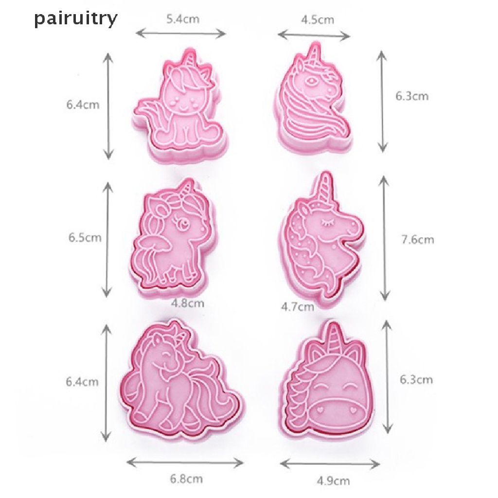 Prt 6pcs Cetakan Cookie Cutter Bentuk Unicorn Cetakan Kue Plastik 3D Kartun Hewan PRT