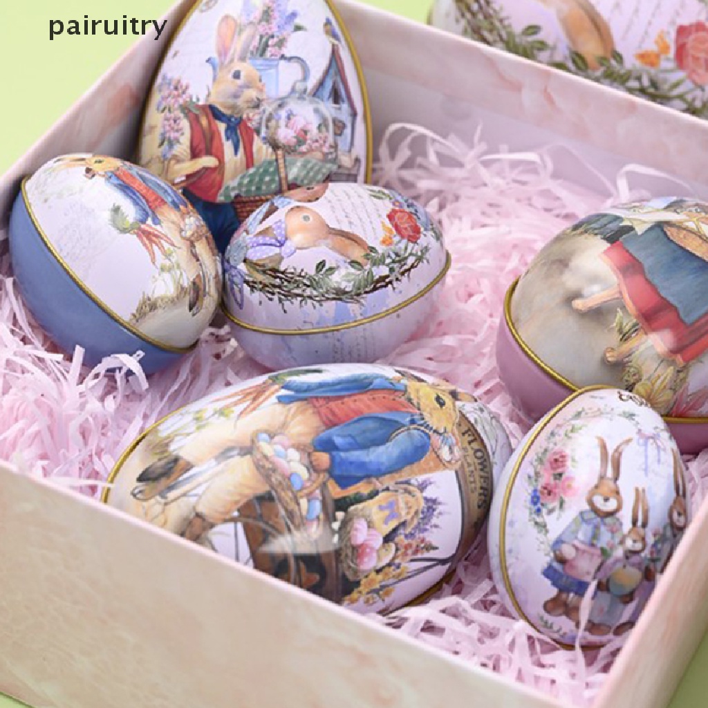 Prt 1pc Easter Egg Tinplate Box Motif Kartun Kelinci Telur Permen Kotak Coklat PRT