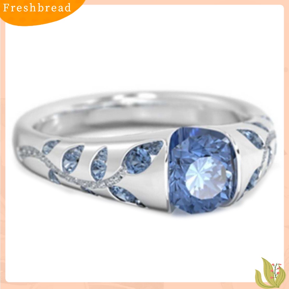 &lt; Freshbread &gt; Wanita Fashion Daun Imitasi Safir Berlian Imitasi Bertatahkan Jari Cincin Club Perhiasan Hadiah