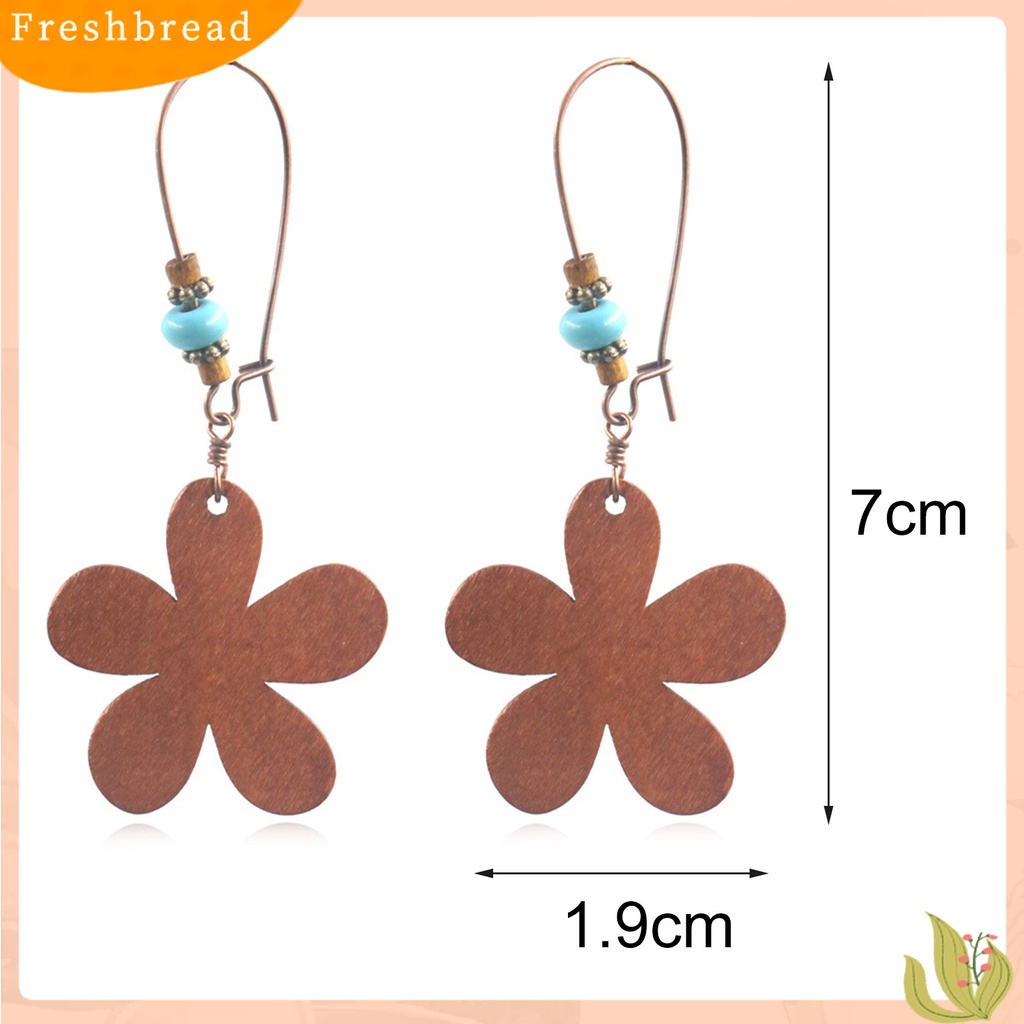 &lt; Freshbread &gt; 1pasang Bentuk Bunga Bohemia Drop Anting Kayu Bentuk Tetesan Air Manik-Manik Kait Anting Perhiasan Hadiah