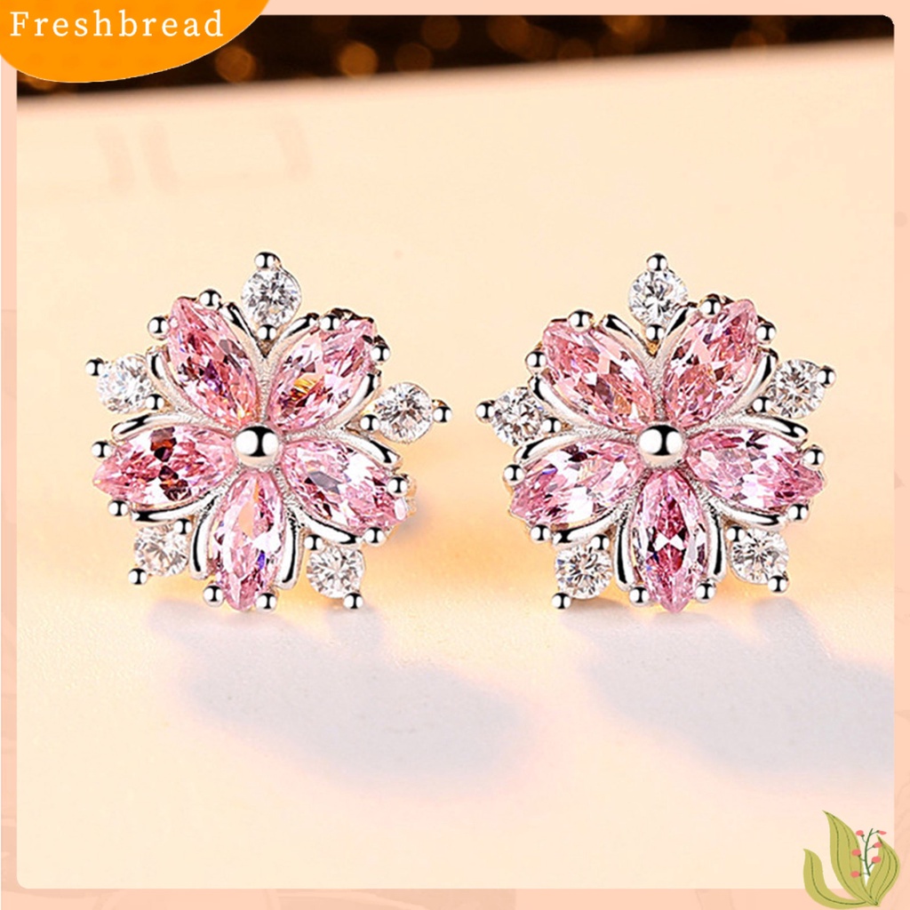 &lt; Freshbread &gt; 1pasang Anting Pejantan Cherry Dekorasi Perhiasan Sparkling Bentuk Bunga Stud Earrings Hadiah Ulang Tahun