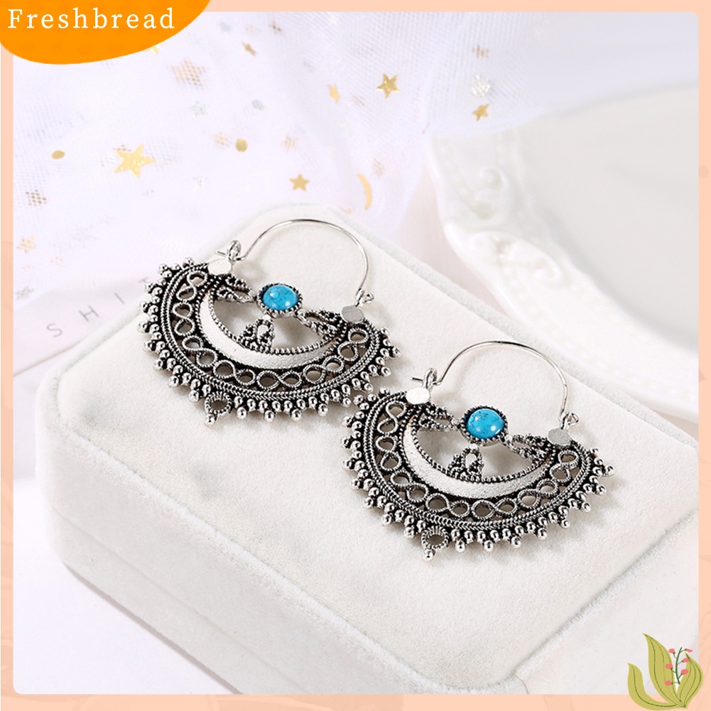 &lt; Freshbread &gt; Pola Berongga Etnik Buatan Turquoise Lampu Gantung Menjuntai Anting Wanita Hadiah