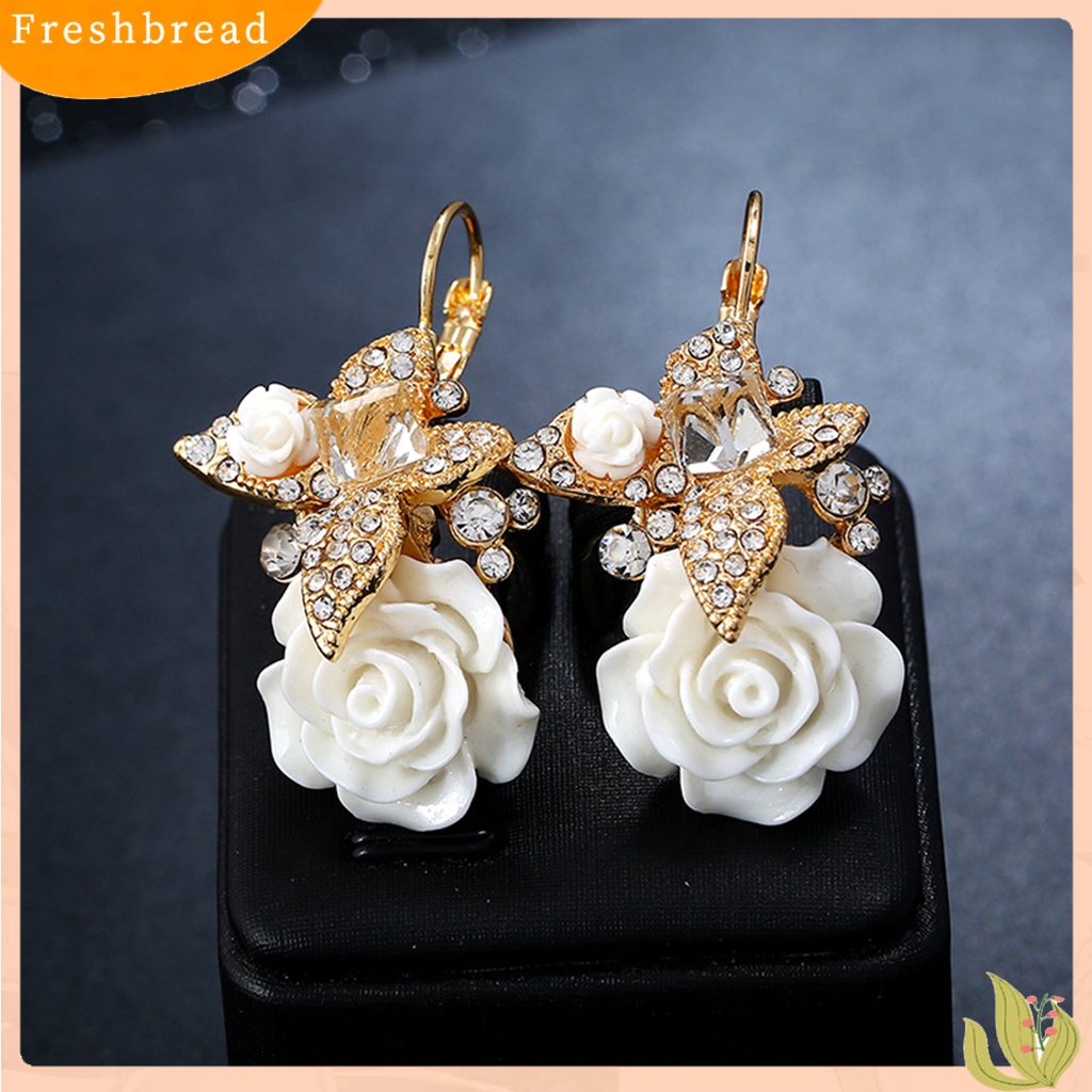 < Freshbread > 1pasang Anting Wanita Bunga Berlian Imitasi Vintage Electroplating Anting Gesper Telinga Tahan Lama Untuk Pernikahan