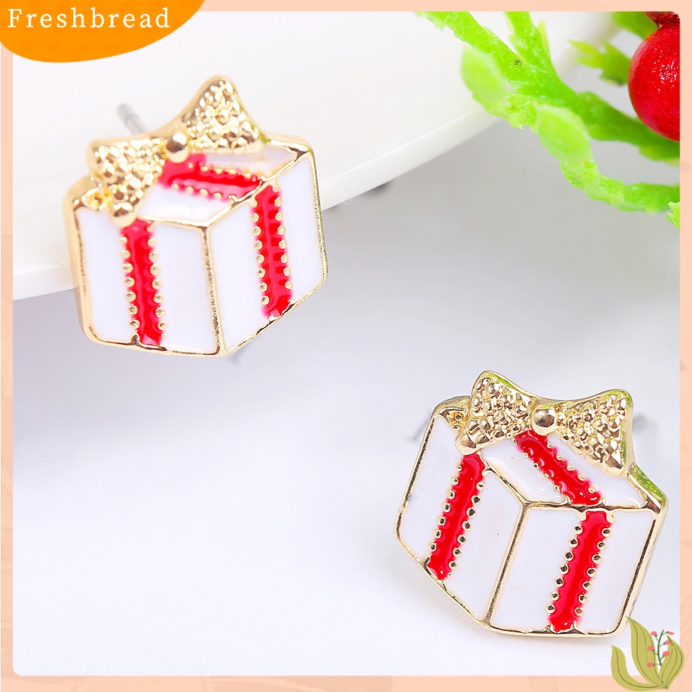 &lt; Freshbread &gt; Wanita Natal Kepala Rusa Berlian Imitasi Bertatahkan Anting Stud Perhiasan Pesta Xmas