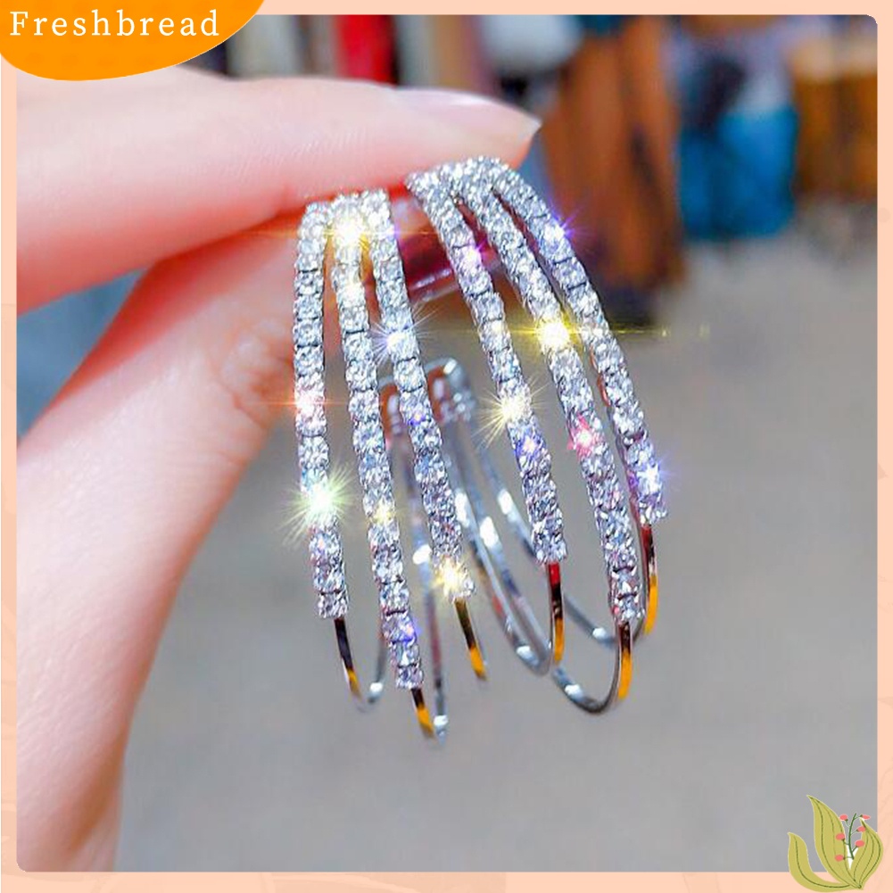 &lt; Freshbread &gt; Wanita Berlian Imitasi Multi C Bentuk Lingkaran Hoop Anting Pernyataan Pesta Perhiasan Hadiah