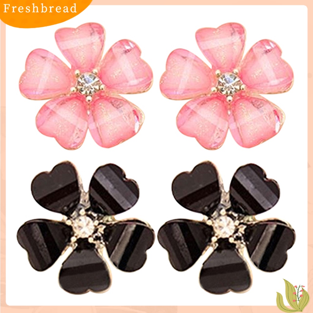 &lt; Freshbread &gt; Ear Stud Kelopak Berlian Imitasi Motif Bunga Bahan Alloy Indah Berkilau Anting Untuk Wanita