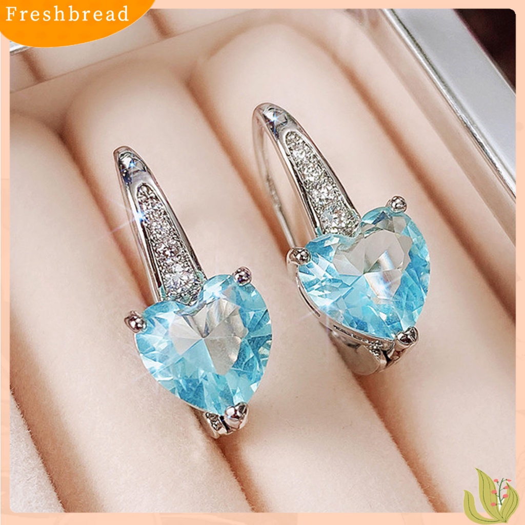 &lt; Freshbread &gt; 1pasang Anting Leaverback Tindik Romantis Mewah Berbentuk Hati Cubic Zirconia Menjuntai Anting Perhiasan Pesta