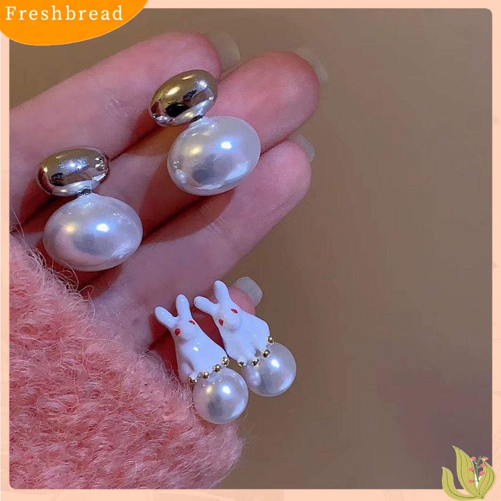 &lt; Freshbread &gt; 1pasang Perhiasan Anting Friendly Terhadap Kulit Tidak Iritasi Gaya Sederhana Ultra-Ringan Mudah Dipakai Hias Alloy Kartun Telinga Kelinci Studs