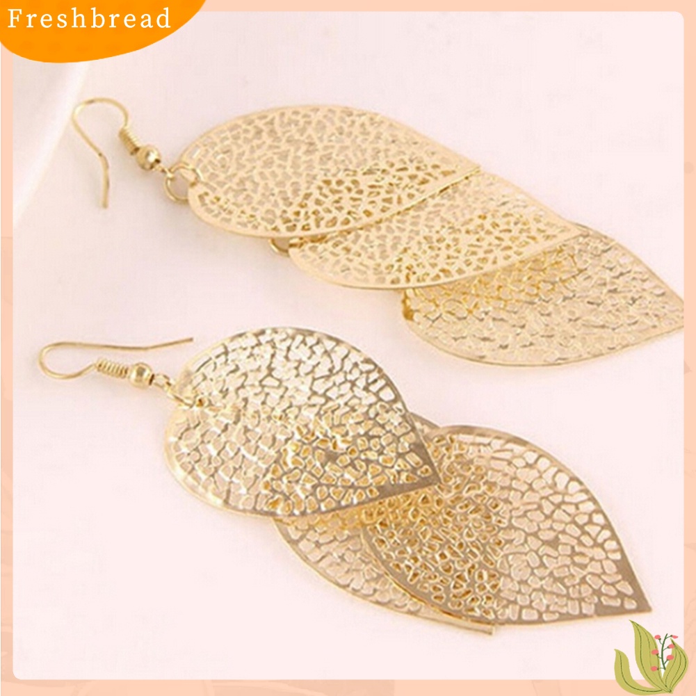 &lt; Freshbread &gt; Fashion Wanita Berongga Daun Berbentuk Drop Menjuntai Kait Anting Hadiah Perhiasan Pesta